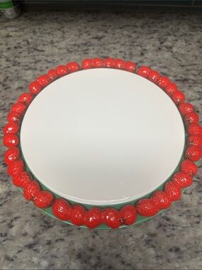 Vintage Shafford Japan Strawberry Cake Stand, 1960s Mid Century Ceramic Platter
